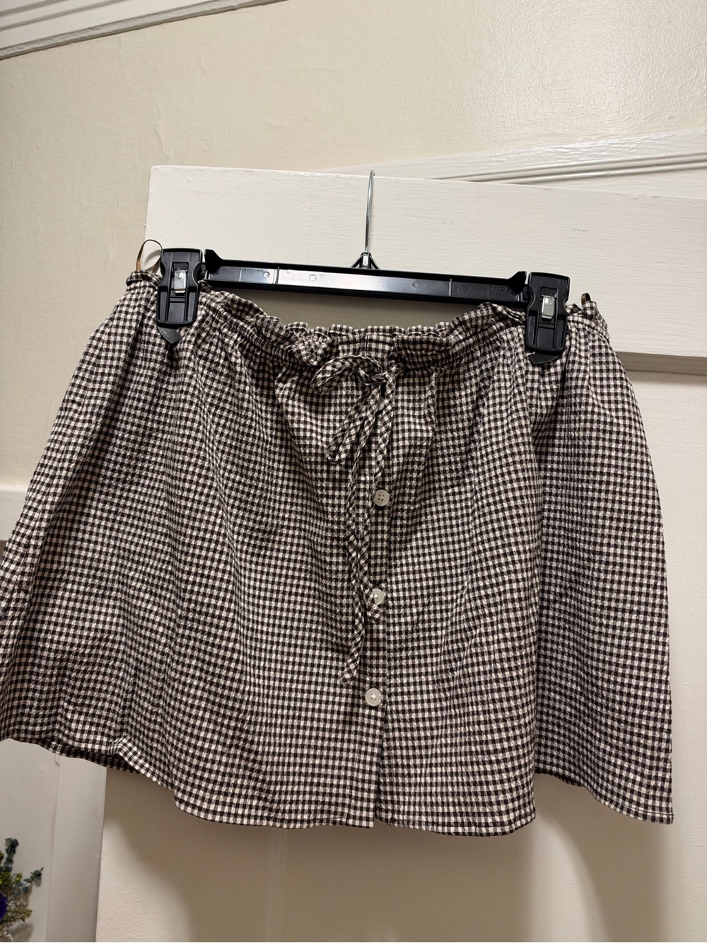 Gingham Button-Front Mini Skirt - Brown/White